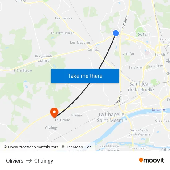 Oliviers to Chaingy map