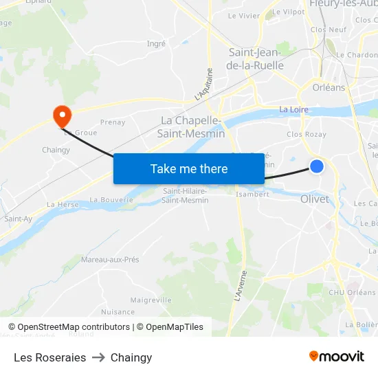 Les Roseraies to Chaingy map