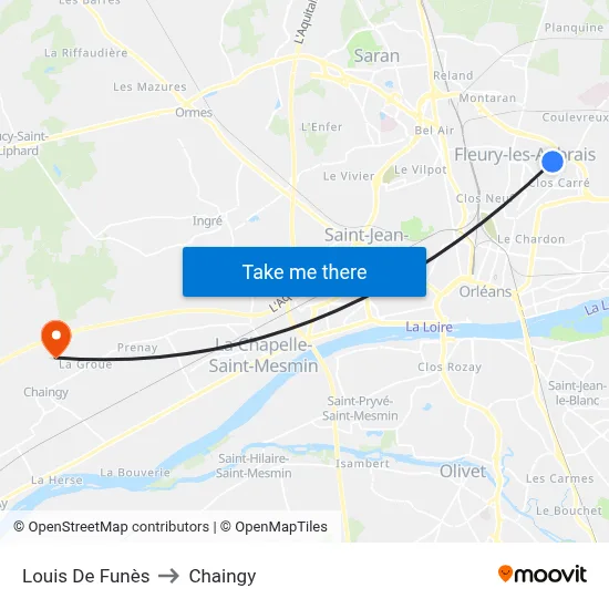 Louis De Funès to Chaingy map