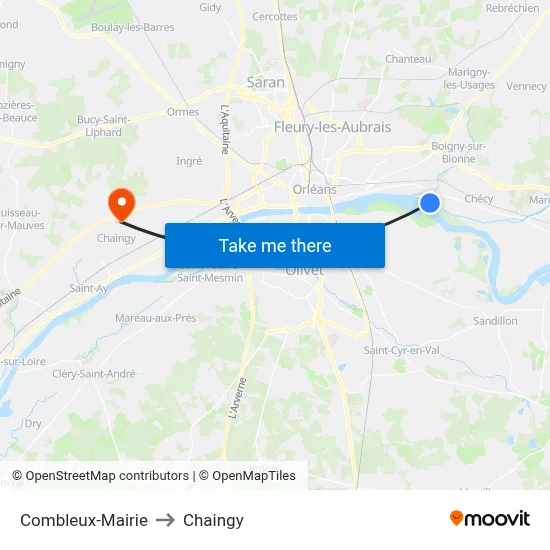 Combleux-Mairie to Chaingy map