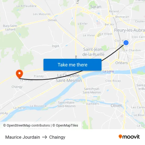 Maurice Jourdain to Chaingy map