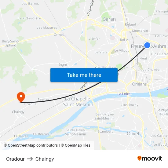 Oradour to Chaingy map