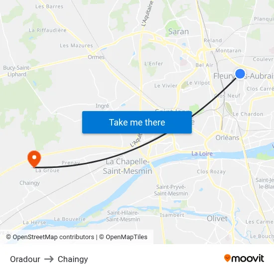 Oradour to Chaingy map