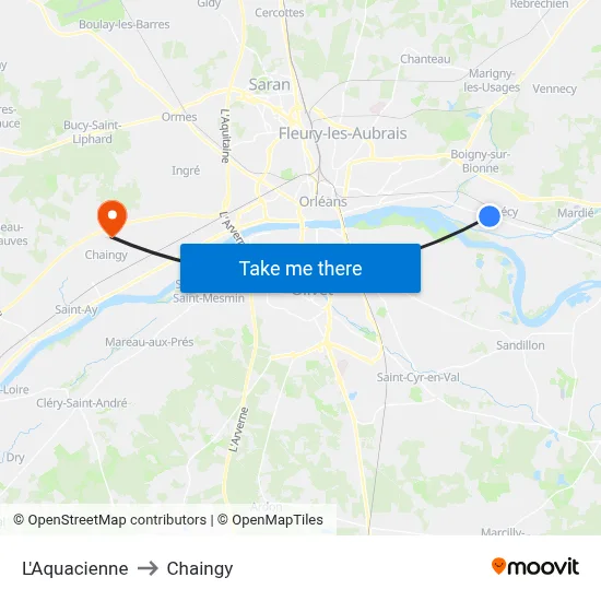 L'Aquacienne to Chaingy map