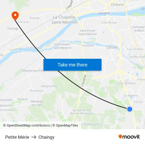 Petite Mérie to Chaingy map