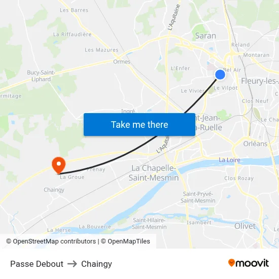 Passe Debout to Chaingy map