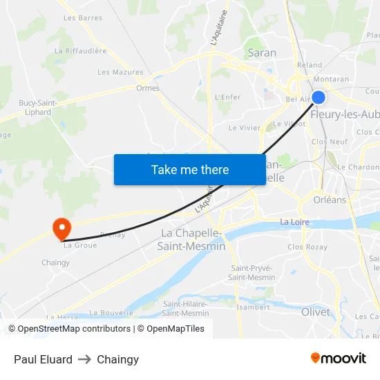 Paul Eluard to Chaingy map