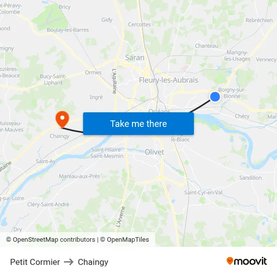 Petit Cormier to Chaingy map