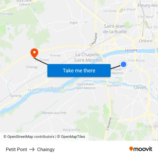 Petit Pont to Chaingy map