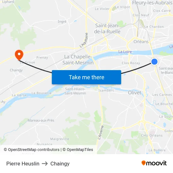 Pierre Heuslin to Chaingy map