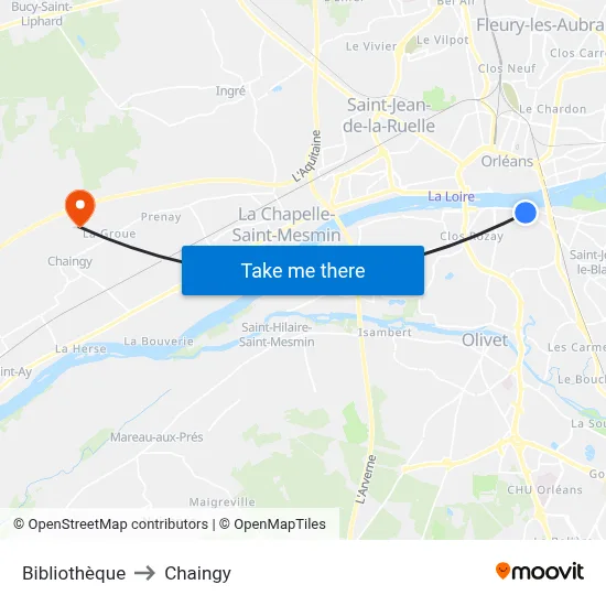 Bibliothèque to Chaingy map