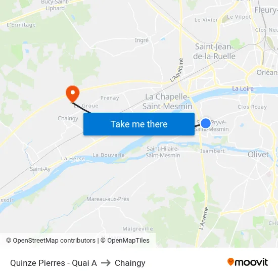 Quinze Pierres - Quai A to Chaingy map