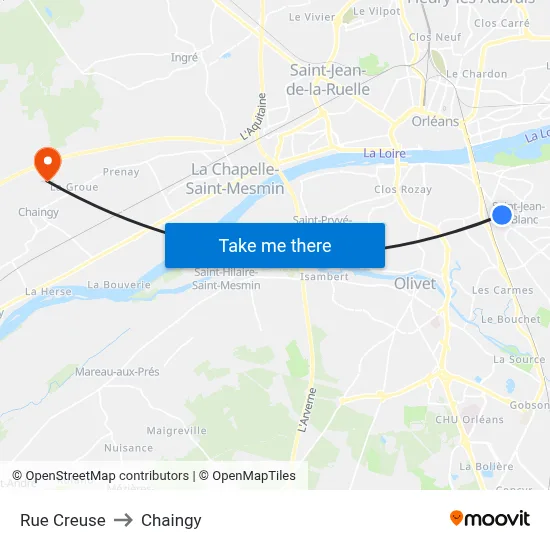 Rue Creuse to Chaingy map