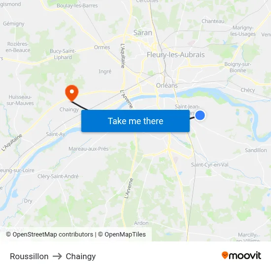 Roussillon to Chaingy map