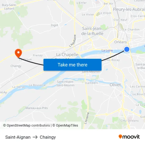 Saint-Aignan to Chaingy map