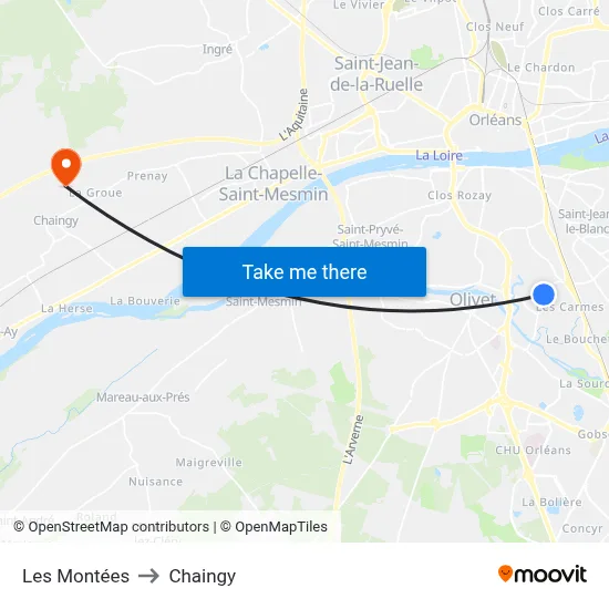 Les Montées to Chaingy map