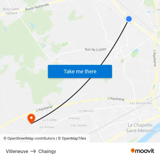 Villeneuve to Chaingy map