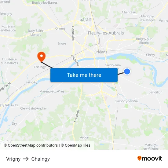 Vrigny to Chaingy map