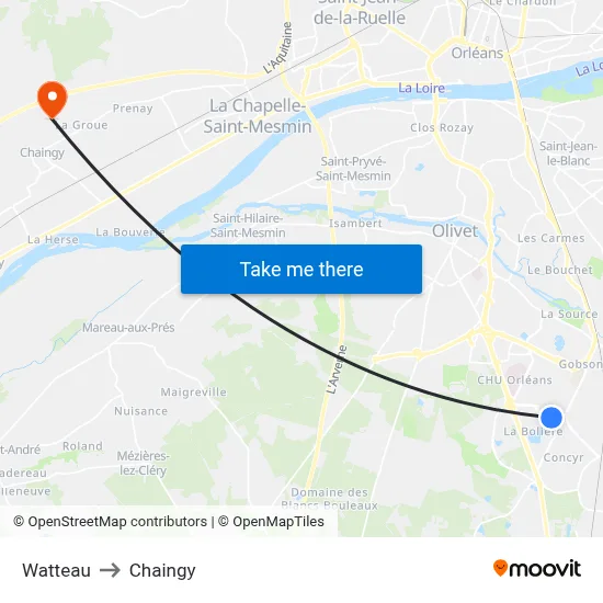 Watteau to Chaingy map