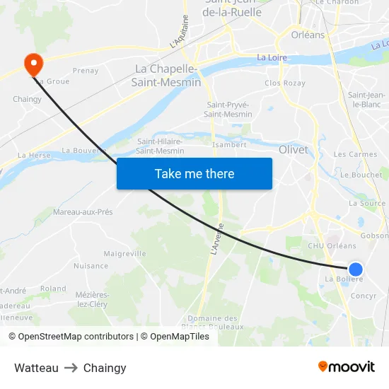 Watteau to Chaingy map