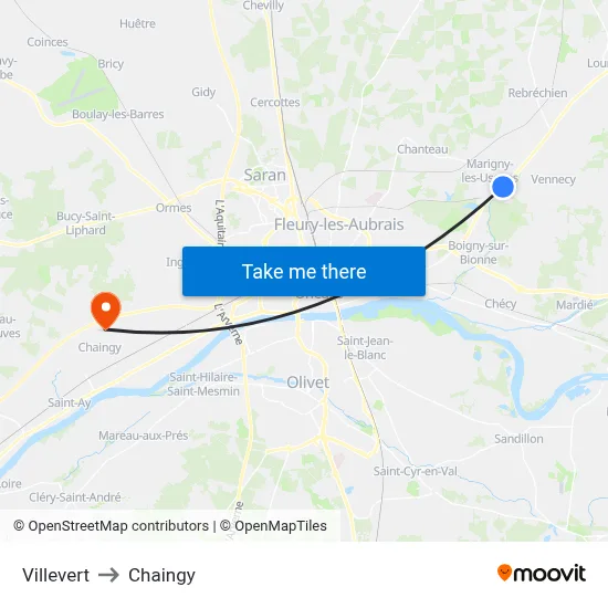 Villevert to Chaingy map