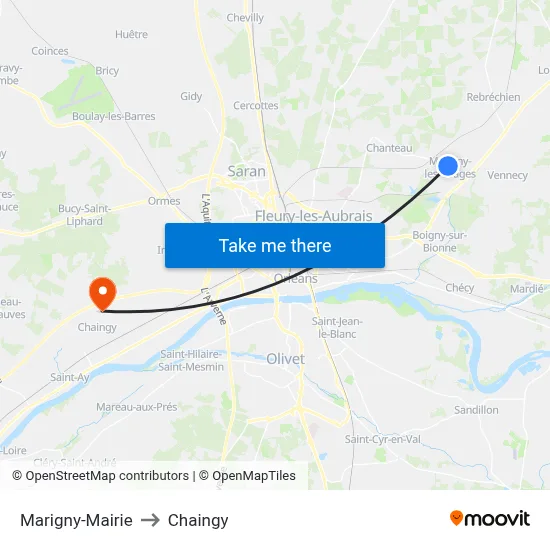 Marigny-Mairie to Chaingy map