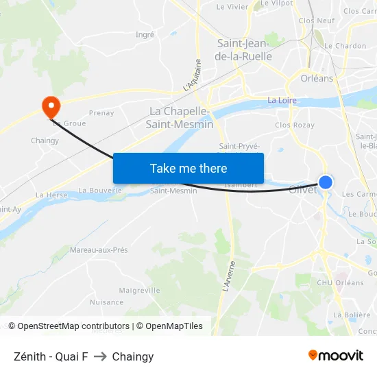 Zénith - Quai F to Chaingy map