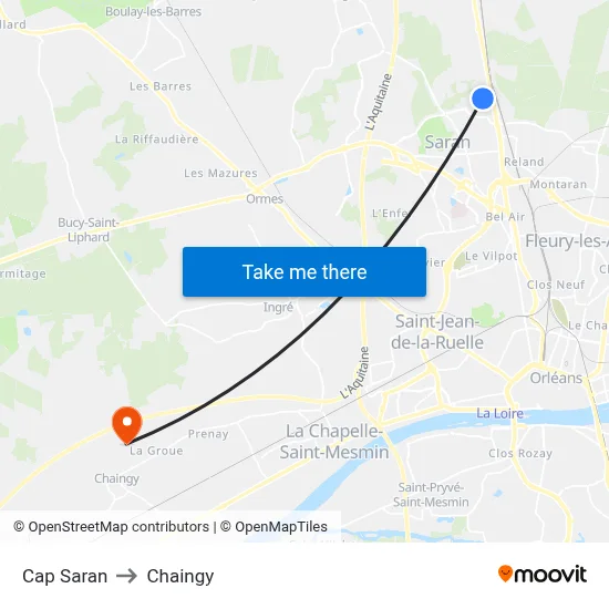 Cap Saran to Chaingy map