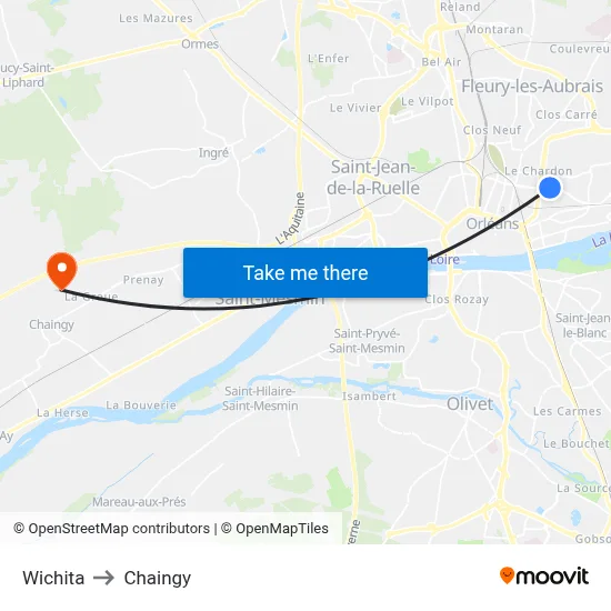 Wichita to Chaingy map