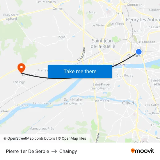 Pierre 1er De Serbie to Chaingy map