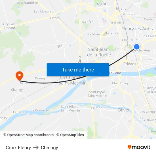 Croix Fleury to Chaingy map