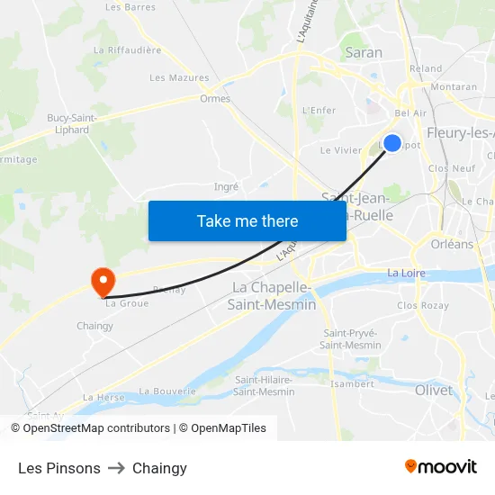Les Pinsons to Chaingy map