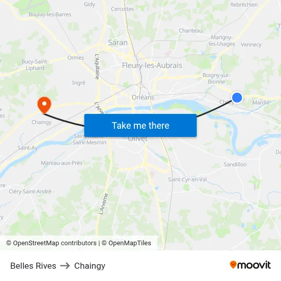 Belles Rives to Chaingy map