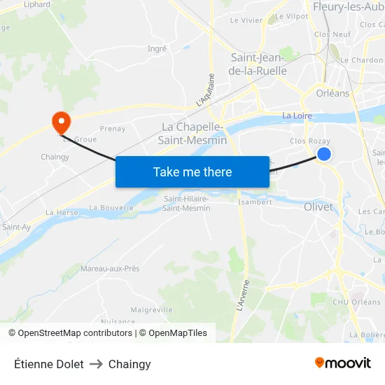 Étienne Dolet to Chaingy map