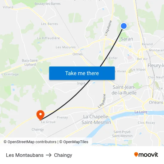 Les Montaubans to Chaingy map