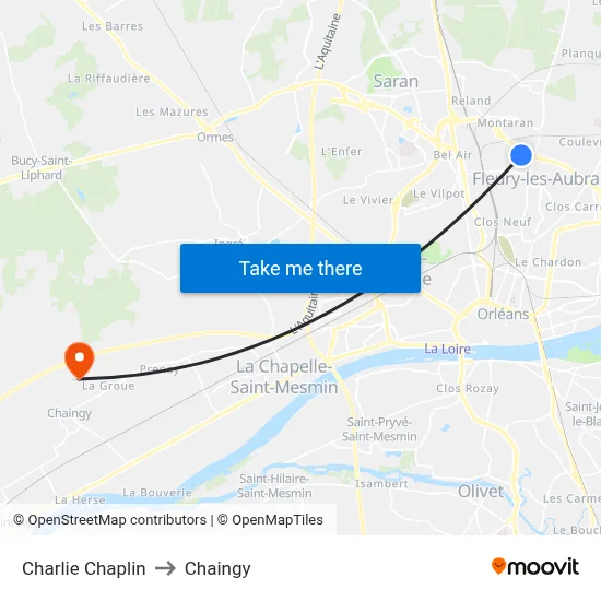 Charlie Chaplin to Chaingy map