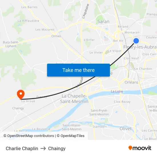 Charlie Chaplin to Chaingy map