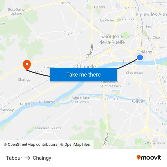 Tabour to Chaingy map