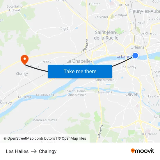 Les Halles to Chaingy map