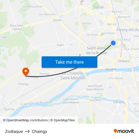 Zodiaque to Chaingy map