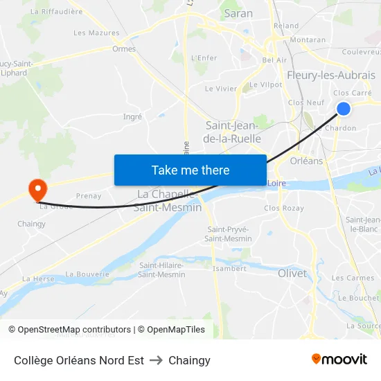 Collège Orléans Nord Est to Chaingy map