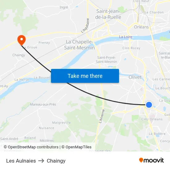 Les Aulnaies to Chaingy map