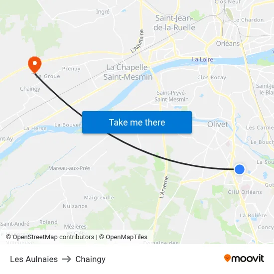 Les Aulnaies to Chaingy map