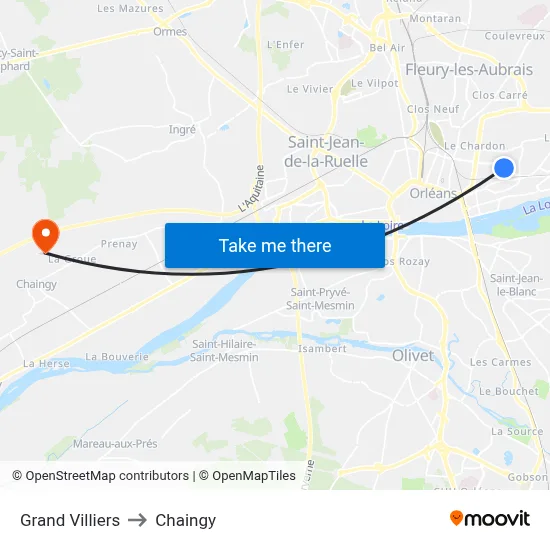 Grand Villiers to Chaingy map
