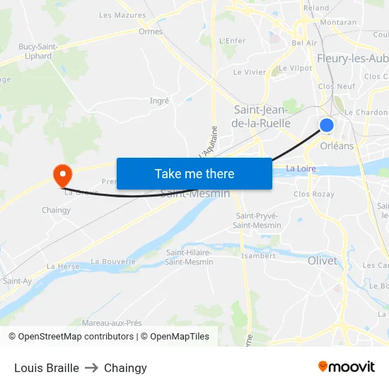 Louis Braille to Chaingy map