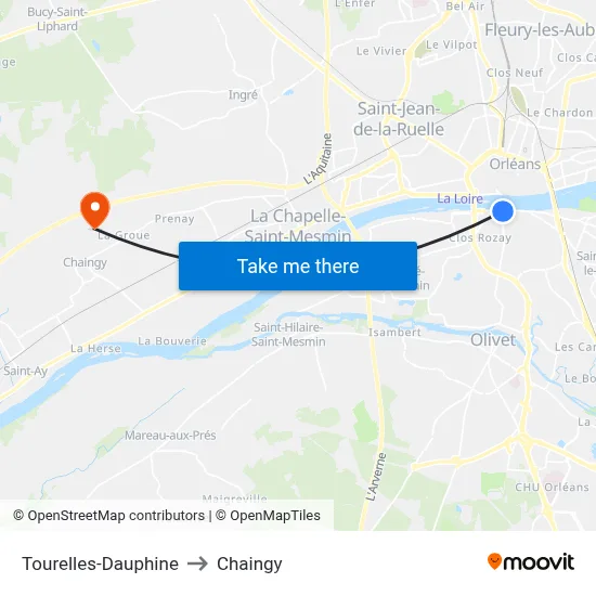Tourelles-Dauphine to Chaingy map