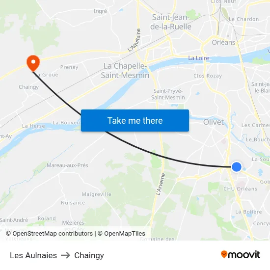 Les Aulnaies to Chaingy map