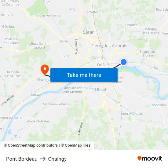 Pont Bordeau to Chaingy map