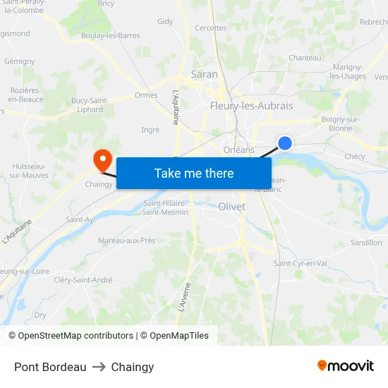 Pont Bordeau to Chaingy map