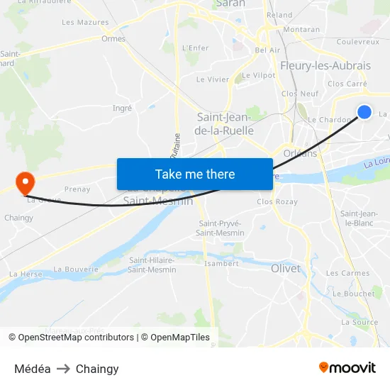 Médéa to Chaingy map